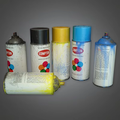 Fire Extinguisher Sprays With Compton Brand And Colorful Tops 3d model
