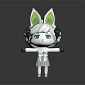 Cute White Game Character With Green Ears Blue Eyes Green Decorations And White Dress