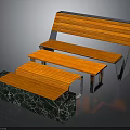 Stepped Bench Design With Orange Wooden Planks Metal Frame And Marble Base