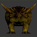 Detailed Armored Dinosaur Model with Spiked Head and Scaly Yellow Brown Body