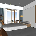 Hotel Room Interior With Wooden Furniture Bed Sofa Table Chair And Lamp
