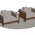 Modern Light Beige Single Sofa With Wooden Frame And Side Table On Round Carpet 3d model