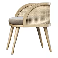 Modern Dining Chair With Rattan Woven Backrest And Gray Seat Cushion Wooden Legs