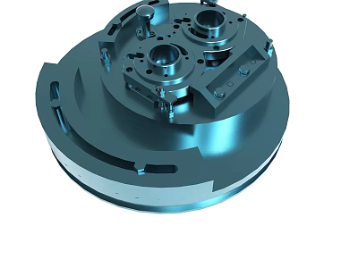Blue Metal Mechanical Disc Component With Precision Machined Holes And Structures 3d model