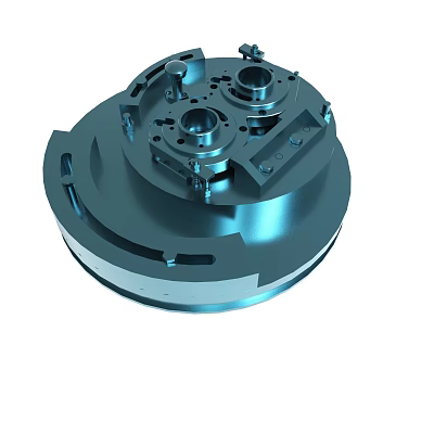 Blue Metal Mechanical Disc Component With Precision Machined Holes And Structures 3d model