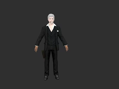 Game Movie Character in Black Striped Suit White Shirt Gray Hair Leather Briefcase 3d model