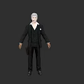 Game Movie Character in Black Striped Suit White Shirt Gray Hair Leather Briefcase
