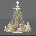 Golden Christmas Tree With Star On Top Gift Boxes And Small Snowmen Decorations