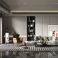 Elegant Modern Living Room Interior With Sofa Bookshelf Coffee Table And Decorative Painting