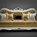 Luxurious Velvet Sofa Set With Carved White Frame And Decorative Pillows