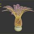 Decorative Ornament Set With Purple Feather Plant And Pineapple Shaped Vase On White Base
