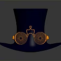 Stylish Dark Blue Top Hat With Golden Decorative Glasses As Practical Daily Life Accessory