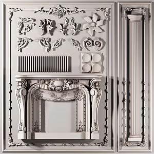 European-style carved corner flower Roman column fireplace group 3d model