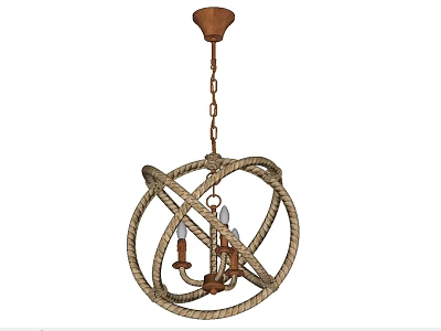 Rope Wrapped Spherical Chandelier With Copper Chain And Candle Style Lights 3d model