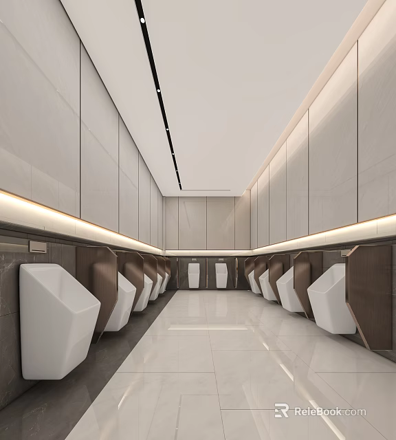 Modern Public Restroom Interior Design With Clean Urinals Stalls And Bright Lighting 3d model 