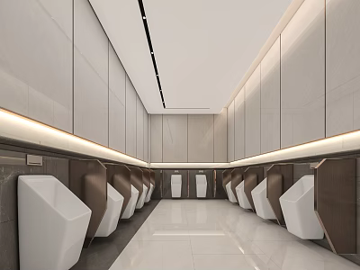 Modern Public Restroom Interior Design With Clean Urinals Stalls And Bright Lighting 3d model