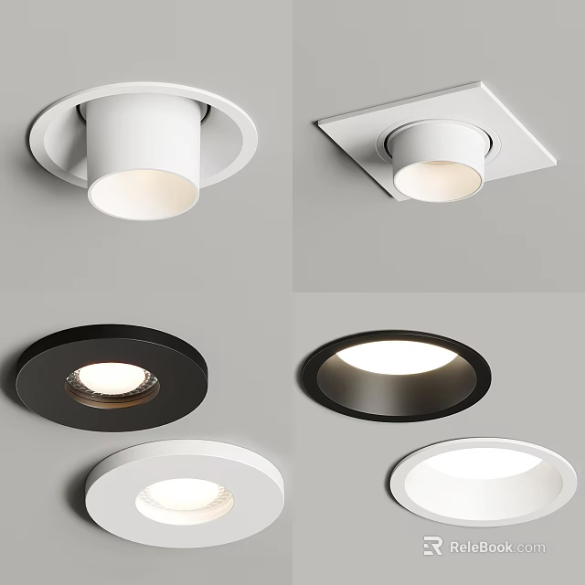 Various Modern Downlights And Spotlights With Round Square Shapes White Black Finishes 3d model 