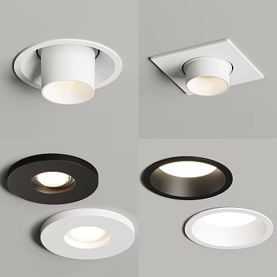 Various Modern Downlights And Spotlights With Round Square Shapes White Black Finishes 3d model