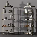 Stylish Metal Frame Shelving Unit With Decorative Vases Books And Sculptures For Modern Home Decor