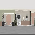 Stylish Modern Mall Shop Interior Featuring Green Pink Beige Walls Display Shelves And Cactus Plants