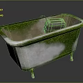 Old Moss Covered White Bathtub With Metal Legs And Soap Dish