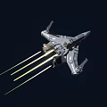 Silver Fighter Jet Flying with Yellow Afterburner Flames in Dark Sky