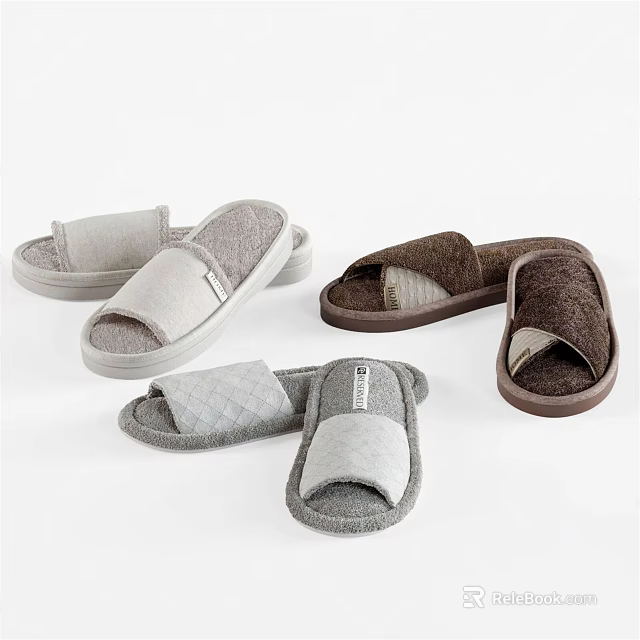 Comfortable Open Toe Slippers In Gray And Brown For Home Indoor Use 3d model 