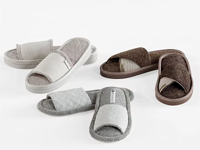 Comfortable Open Toe Slippers In Gray And Brown For Home Indoor Use 3d model