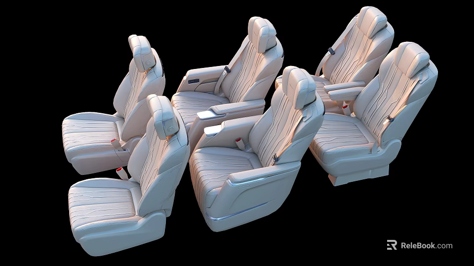 Beige Leather Car Seats With Multiple Units And Stitching Details 3d model 