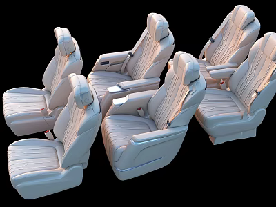 Beige Leather Car Seats With Multiple Units And Stitching Details 3d model