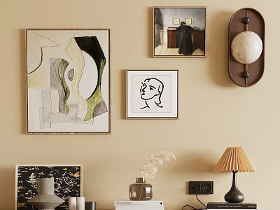Abstract Paintings Wall Decor With Colorful Shapes And Minimalist Frames On Beige Background 3d model