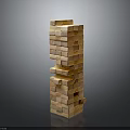Intricate Tall Stacked Wooden Blocks Structure With Holes And Layered Design