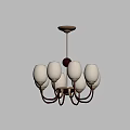 Vintage Chandelier With Multiple Frosted Glass Shades And Brass Frame Accents