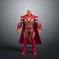 Game And Movie Character In Red Purple Armor With Silver Hair And Glowing Chest Decoration