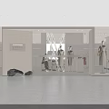 Modern Clothing Store With Open Layout White Display Racks Mannequins Mirrors Decorative Painting And Stones