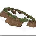 Modern Natural Landscape Model With Brown Rock Formation And Lush Green Grass