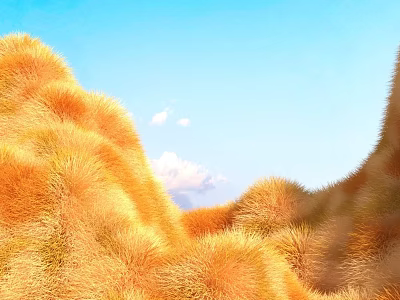 Scenic Golden Yellow Grass Field Under Clear Blue Sky With Fluffy White Clouds 3d model