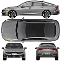 Gray KIA Sedan Car Front And Rear View With LED Lights And Alloy Wheels