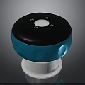 Round Blue And Black Electronic Device With Top LED Light Control Buttons And White Base