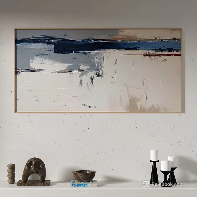 Modern Abstract Painting With Blue Gray And White Textured Brushstrokes For Wall Art 3d model 