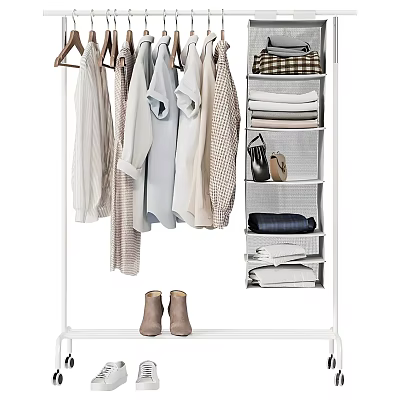 Open Wardrobe with Hanging Clothes Folded Garments Storage Shelves and Shoes 3d model