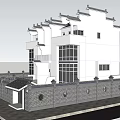 Traditional Chinese Semi Detached Villa Exterior With White Walls Gray Fence And Large Windows