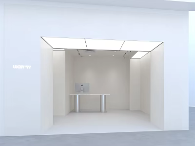 Minimalist White Modern Clothing Store Interior With Bright Lighting And Counter 3d model