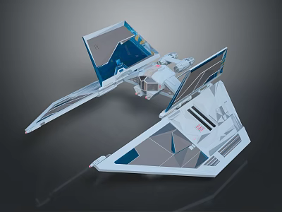 Futuristic Sci Fi Aircraft 3D Model With Geometric Wings Blue Transparent Sections And White Body 3d model
