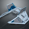 Futuristic Sci Fi Aircraft 3D Model With Geometric Wings Blue Transparent Sections And White Body