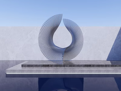 Modern Linear Spiral Landscape Sculpture On Water Pool Platform With Blue Sky 3d model