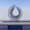 Modern Linear Spiral Landscape Sculpture On Water Pool Platform With Blue Sky