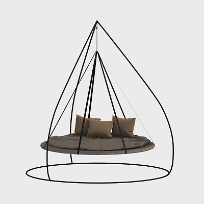 Comfortable Modern Hanging Chair With Black Ropes Circular Seat And Brown Cushions 3d model