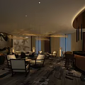 Luxury Clubhouse Interior With Comfortable Chairs Artwork Bar Counter And Ambient Lighting