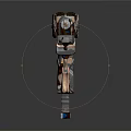 Intricate Designed Gun with Metallic and Wooden Elements Decorative Details and Blue Accents